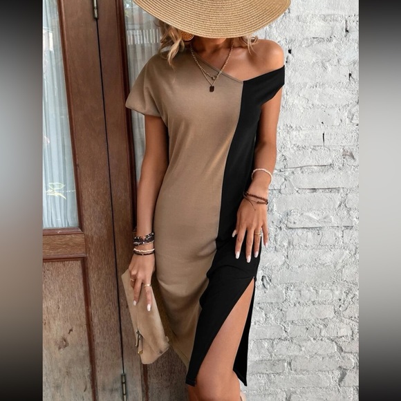 Boho two tone slit thigh dress - Picture 1 of 5